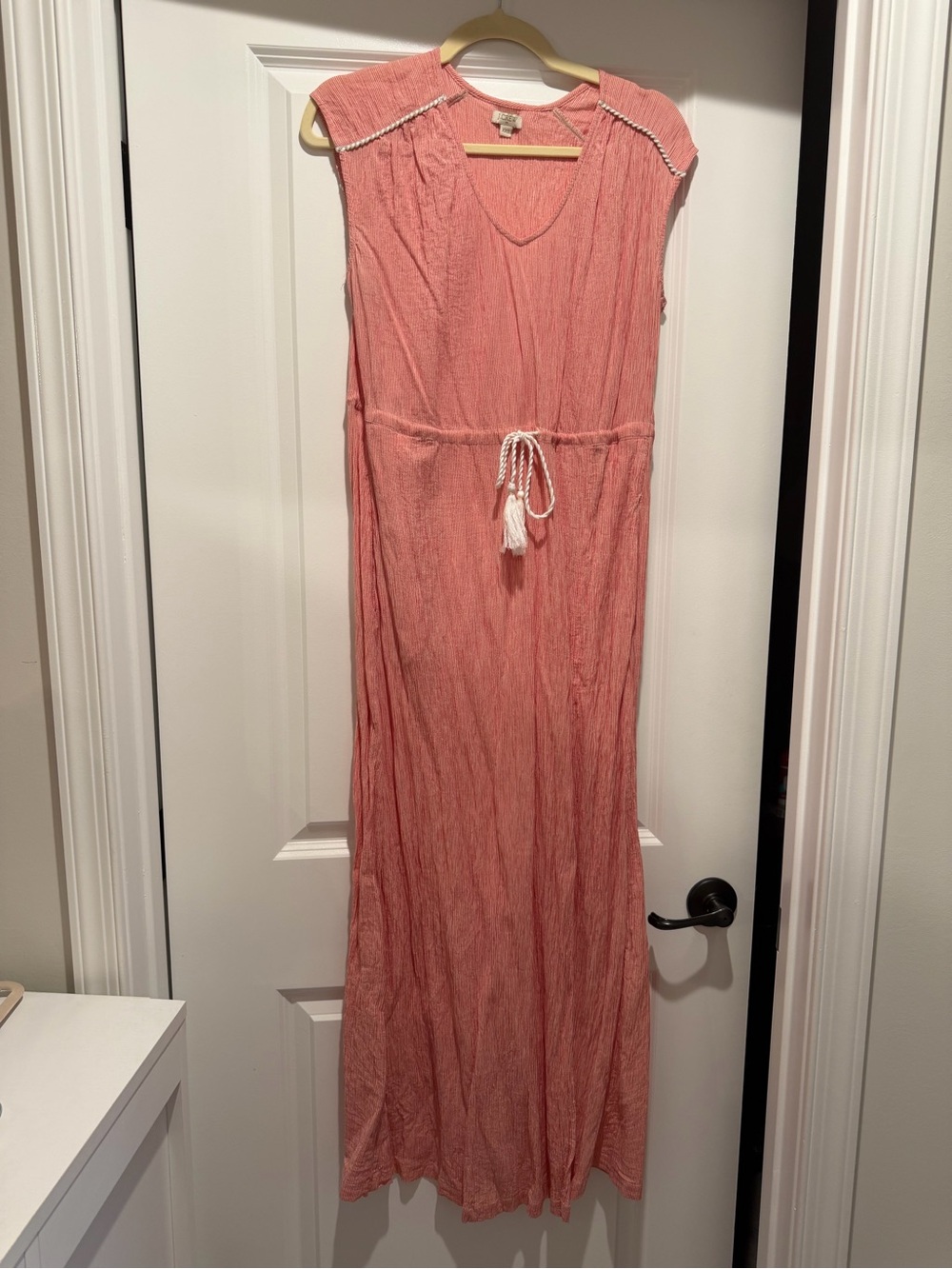 J. Crew Striped Coral-White Sleeveless Dress - Picture 1 of 4